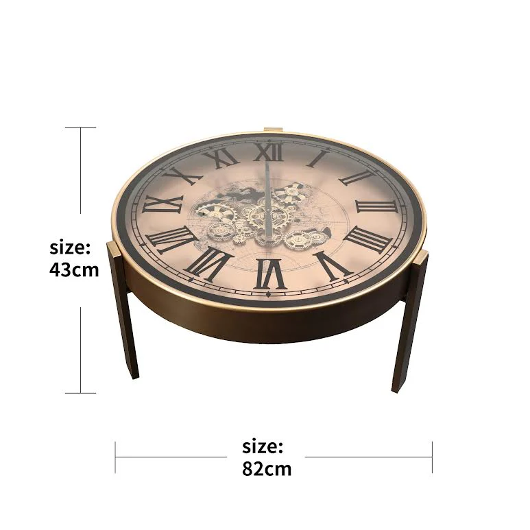 2 in 1 Vasco World Map Moving Gears 82cm Coffee Table Floor Clock Gold - Image 2