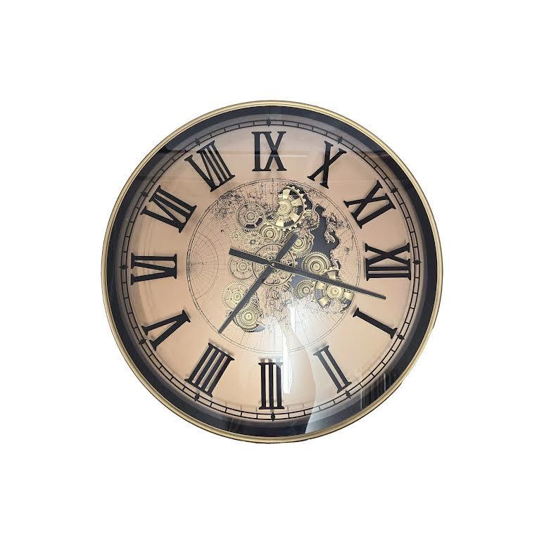 2 in 1 Vasco World Map Moving Gears 82cm Coffee Table Floor Clock Gold - Image 4