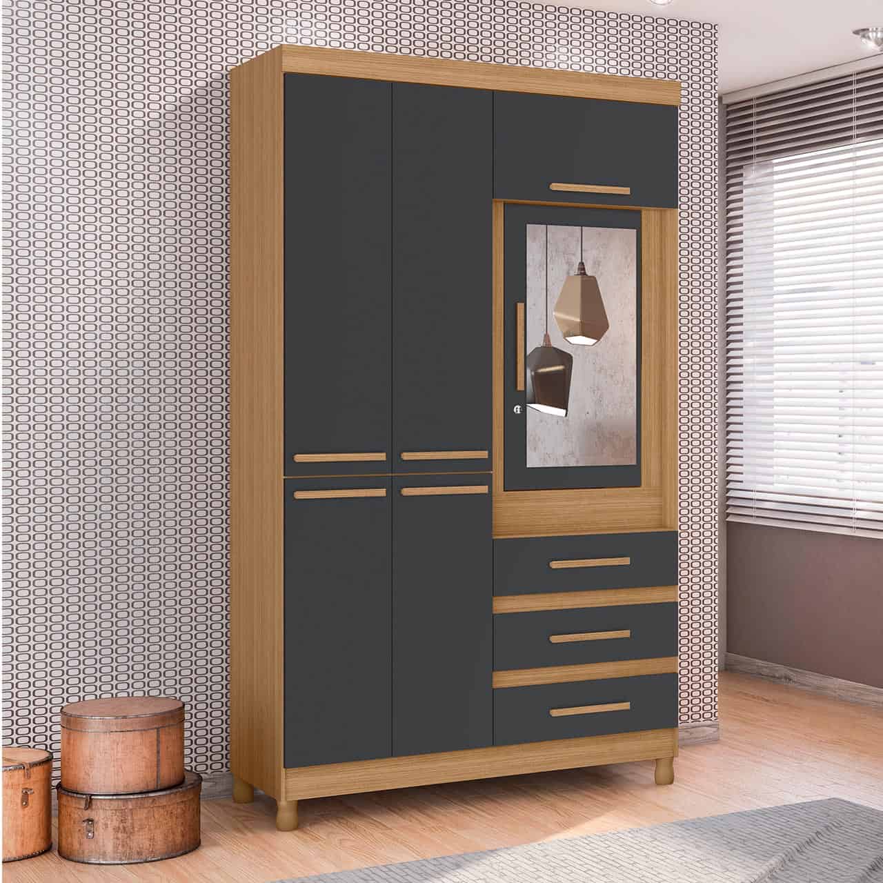 6 Door Wardrobe – Fusion Nature/Titanium - Image 2