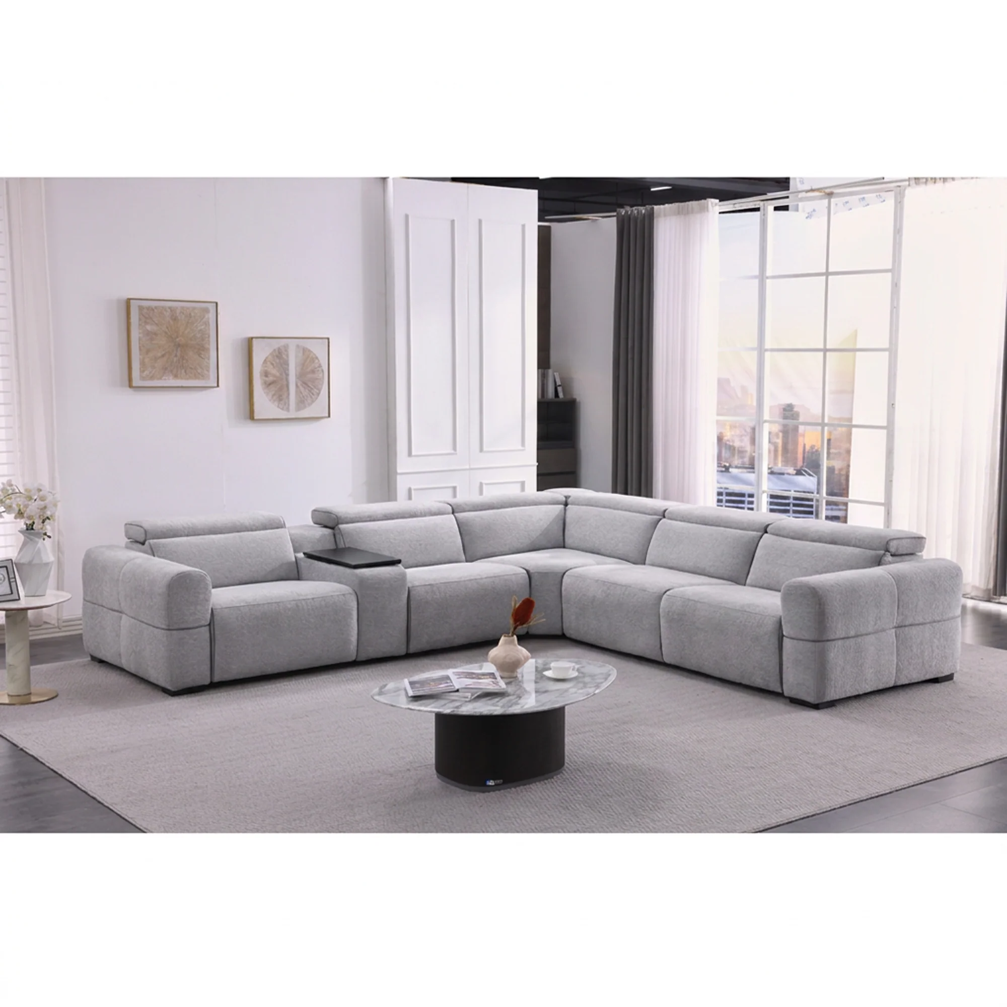 Barrie Dove 7Pc Corner Fabric Lounge Suite With Electric Recliners  80759 - Image 3