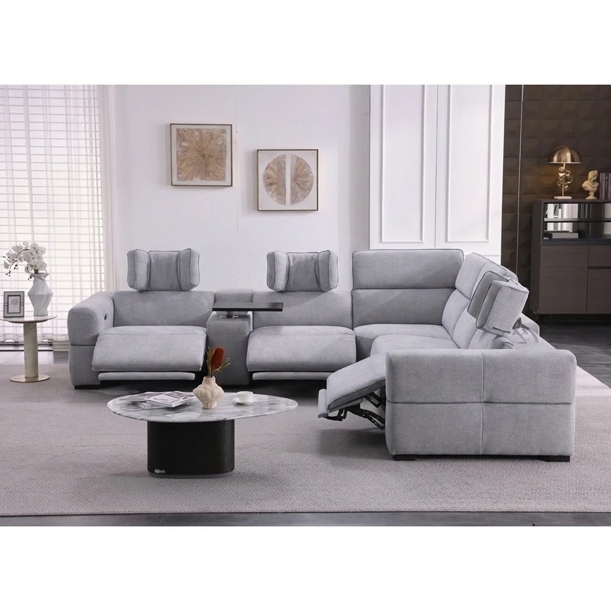 Barrie Dove 7Pc Corner Fabric Lounge Suite With Electric Recliners  80759 - Image 7