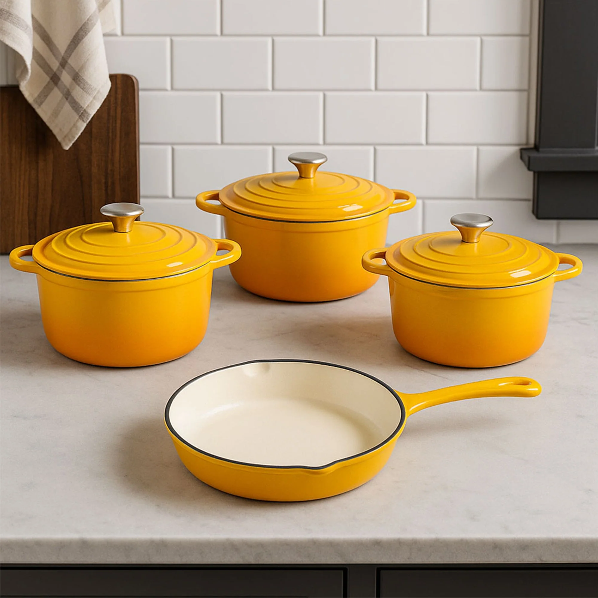 CH 7 Piece Cast Iron Pot Set Yellow - Image 2