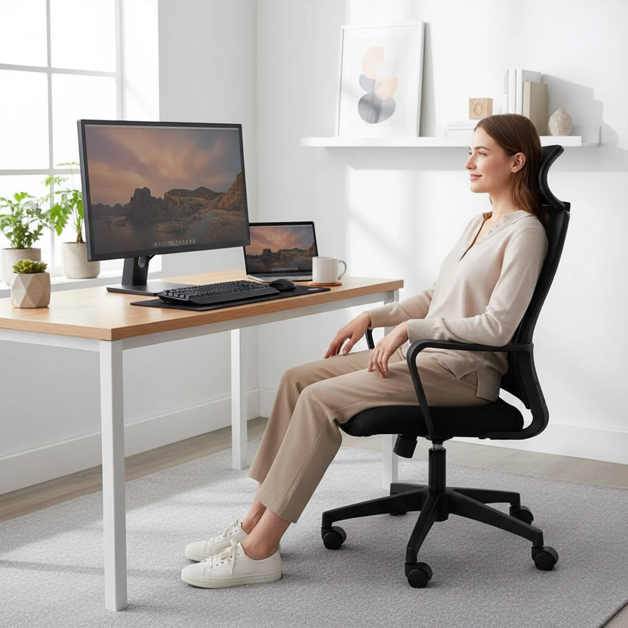 Chair with Wheels & Adjustable Height Black - Image 2