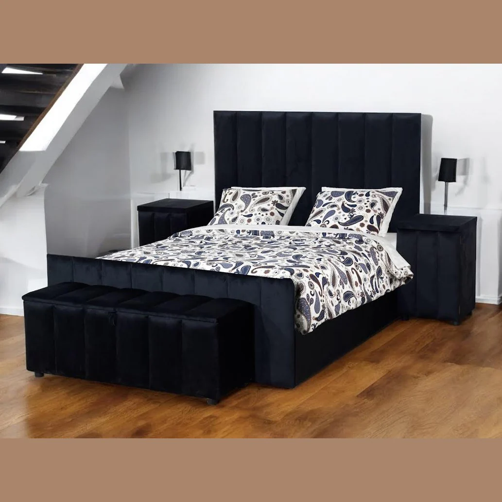 Classic B Sleigh Bed with Pedestals & Blanket Box Black - Image 3