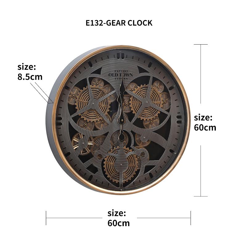 Classic Old Town Design 60cm Decorative Gear Clock Gold - Image 2