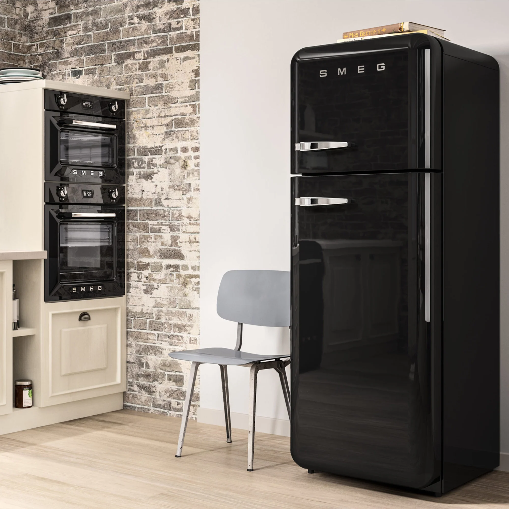 Smeg Retro Combination Fridge 60CM - Glossy Black - Image 3