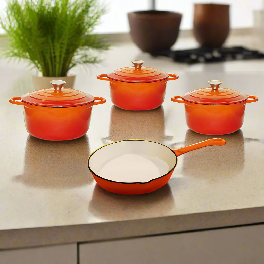CTH 7 Piece Cast Iron Pot Set - Orange - Image 3