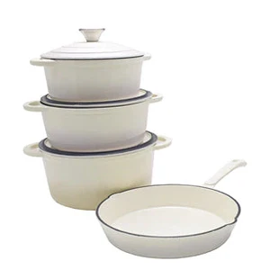 CTH 7 Piece Cast Iron Pot Set - Two Toned White/Cream - Image 3