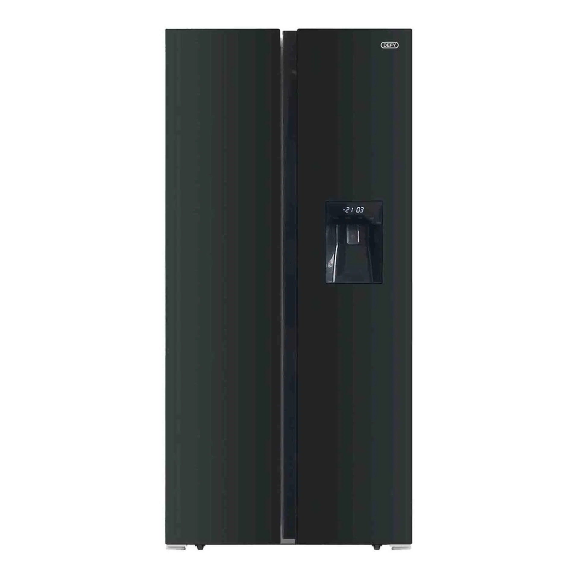 Defy 496Lt Black Glass Side by Side WD Fridge - Black