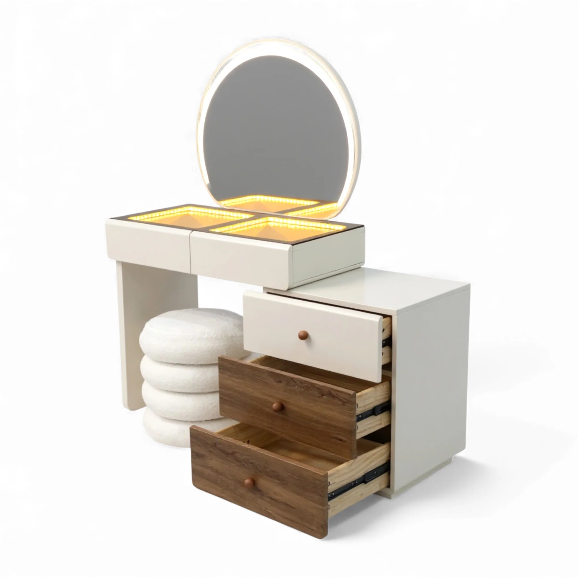 Dressing Table With Round LED Mirror And Plush Stool 9894 - Image 5