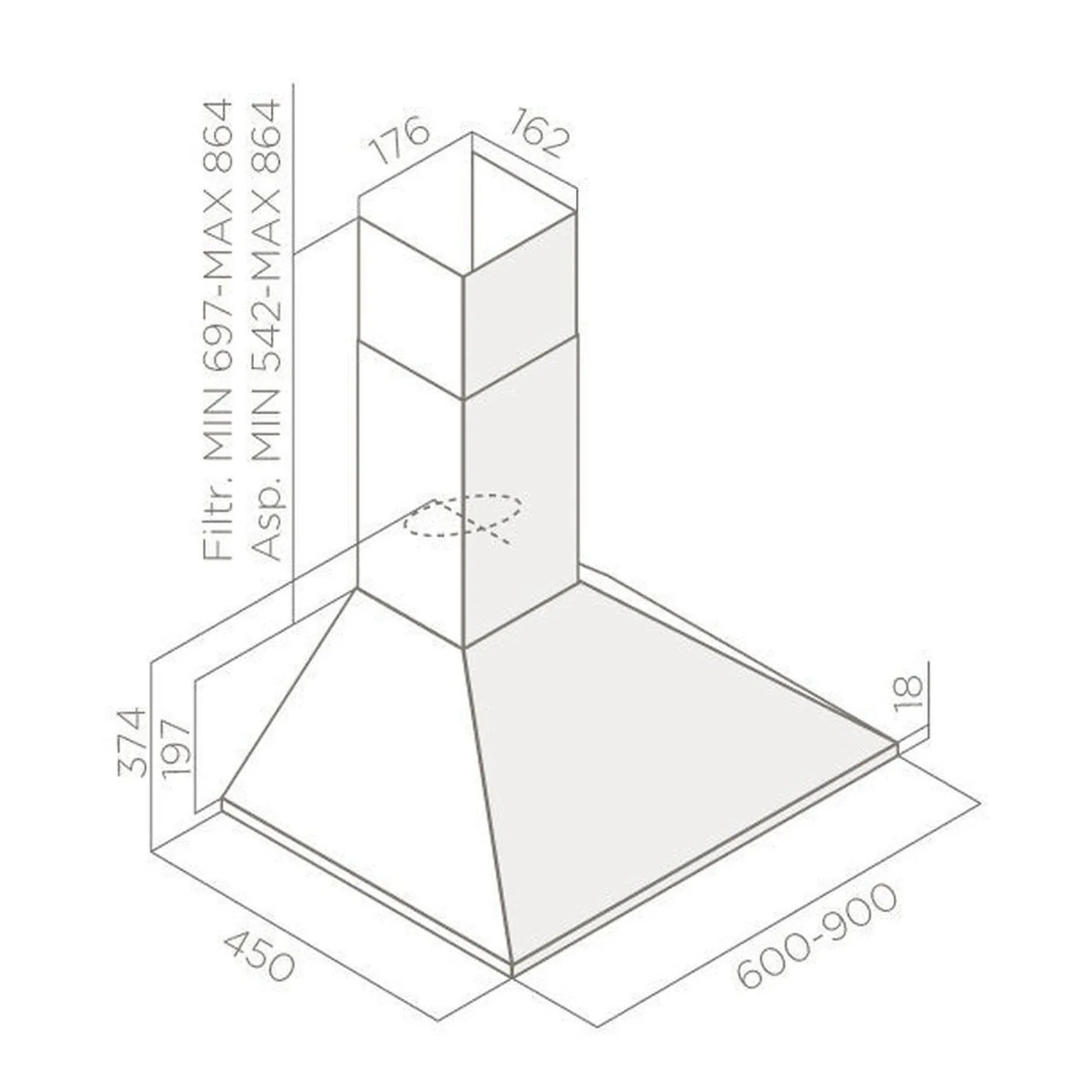 Elica Missy 60cm Pyramid Style Chimmey Hood - Silver - Image 3