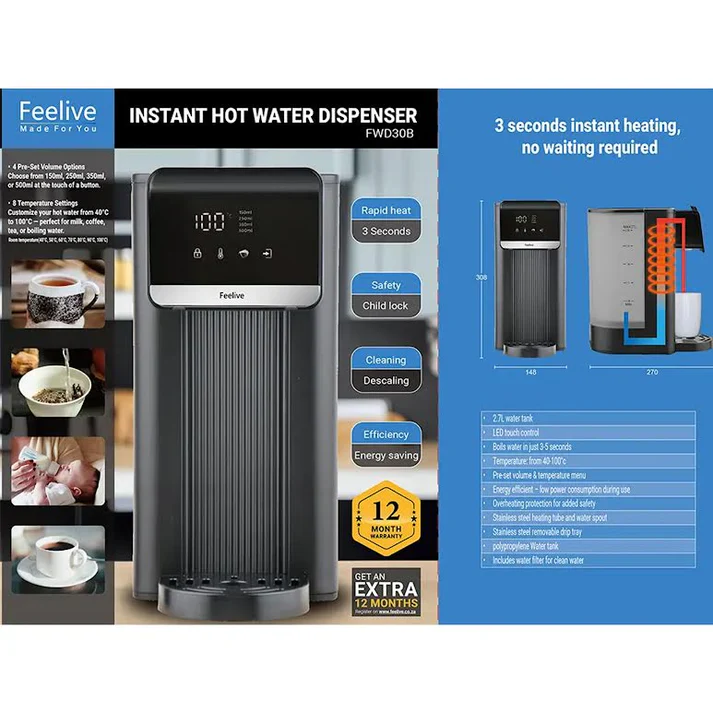 Feelive 2.7Lt Instant Hot Water Dispenser Black - Image 4