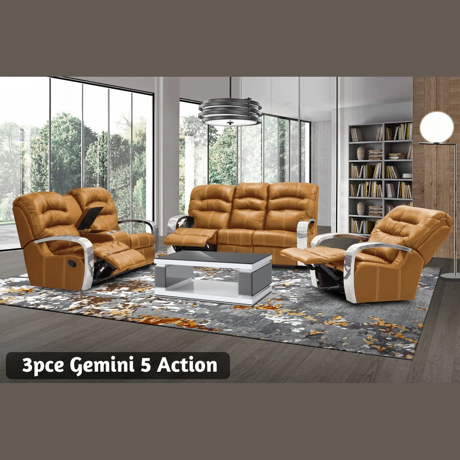 Gemini 3 Piece 5 Action Swivel Rocker Recliner Lounge Suite + Console - Image 3