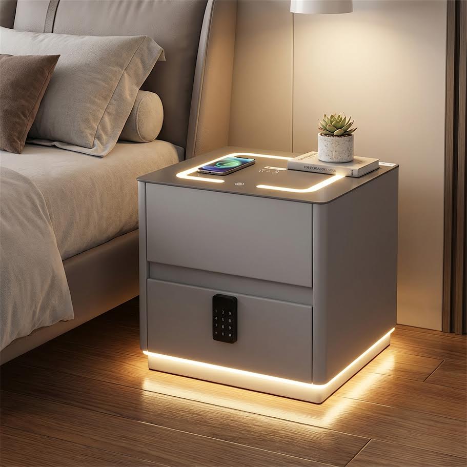 Glass Top Nightstand with Built in Safe 996 - Image 4