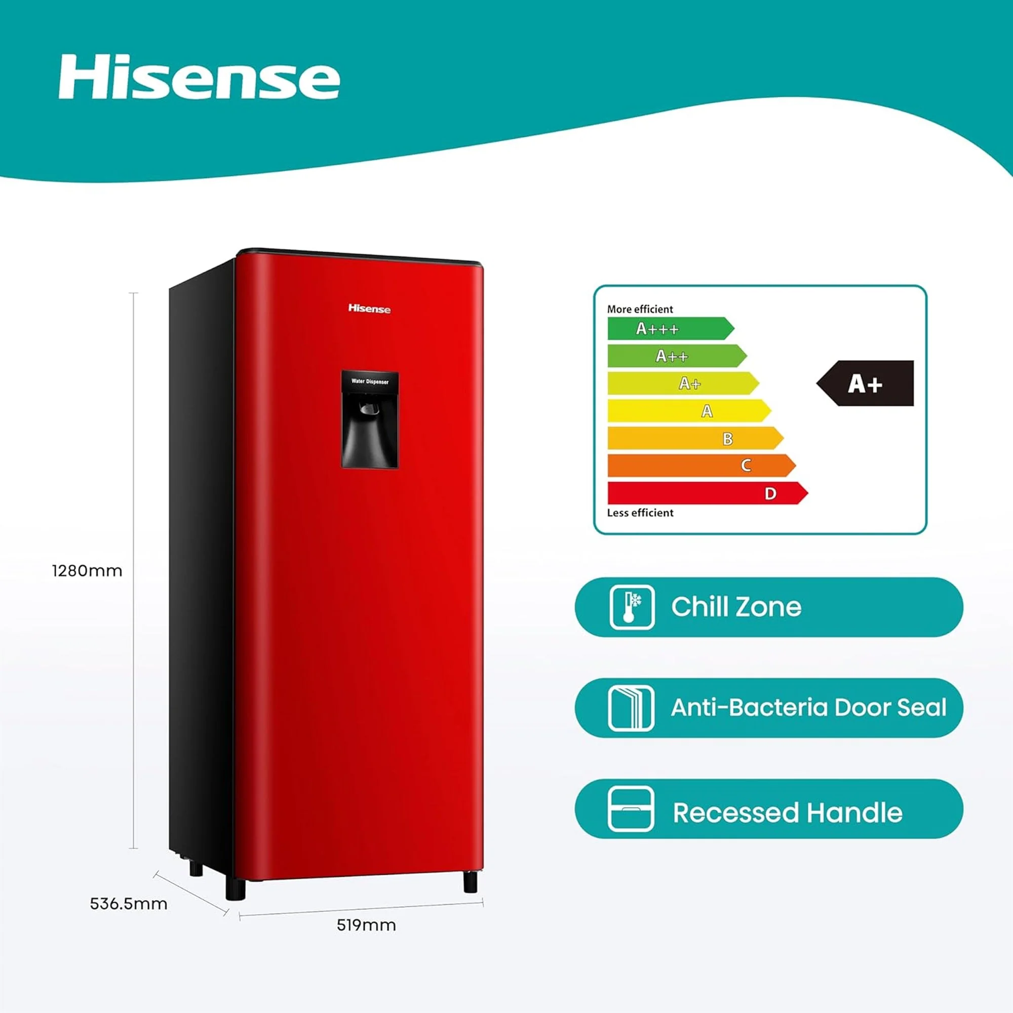 Hisense 177L Refrigerator with Water Dispenser Red - Image 2