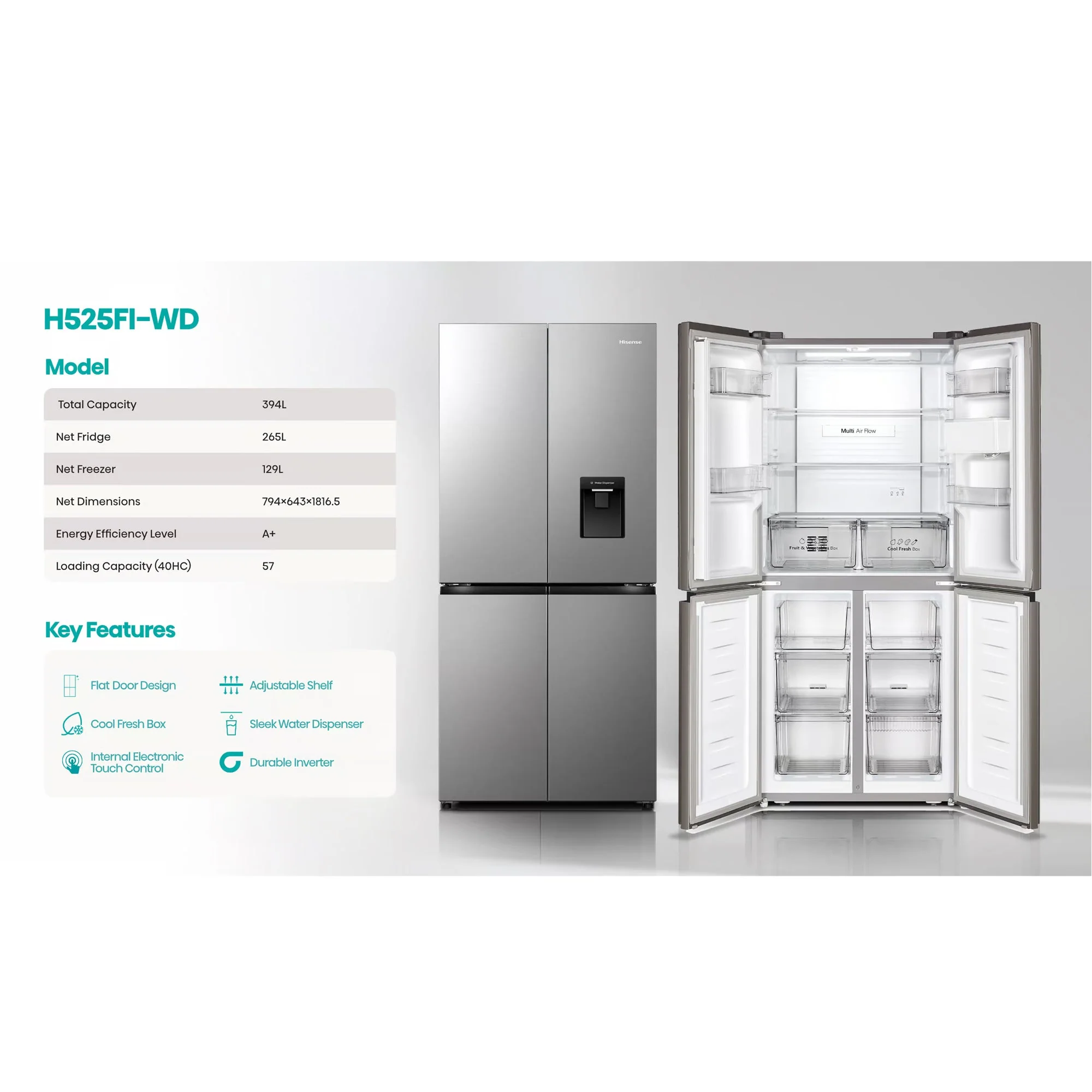 Hisense 392Lt Cross Door Refrigerator Stainless Steel - Image 5