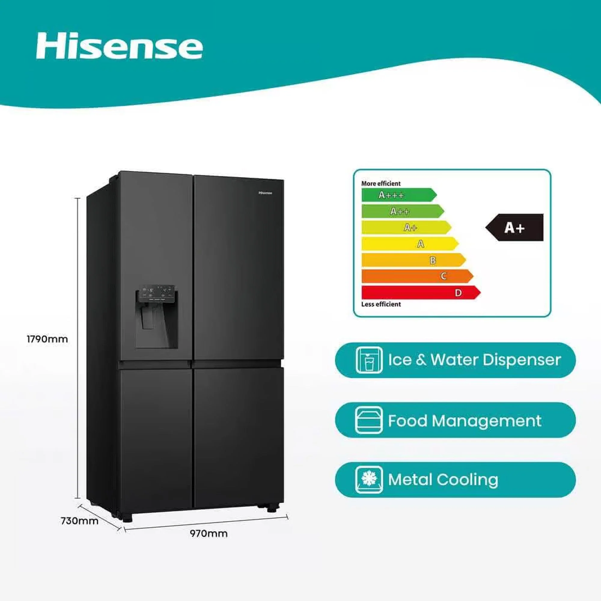 Hisense 601Lt Side by Side Refrigerator Black - Image 5