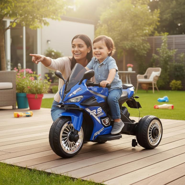 Kids Ride On Motorbike Black & Blue - Image 4