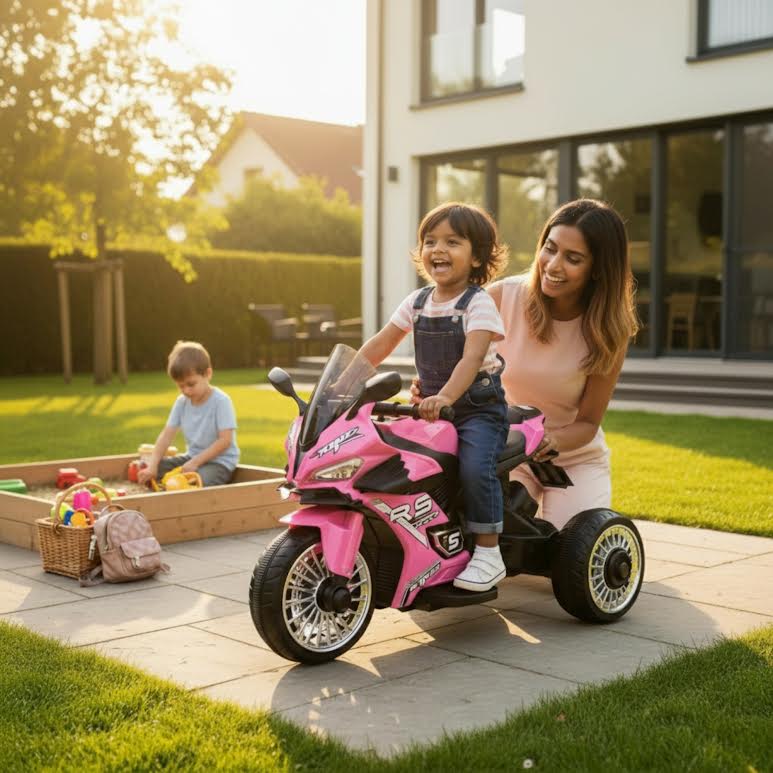 Kids Ride On Motorbike Black & Pink - Image 5