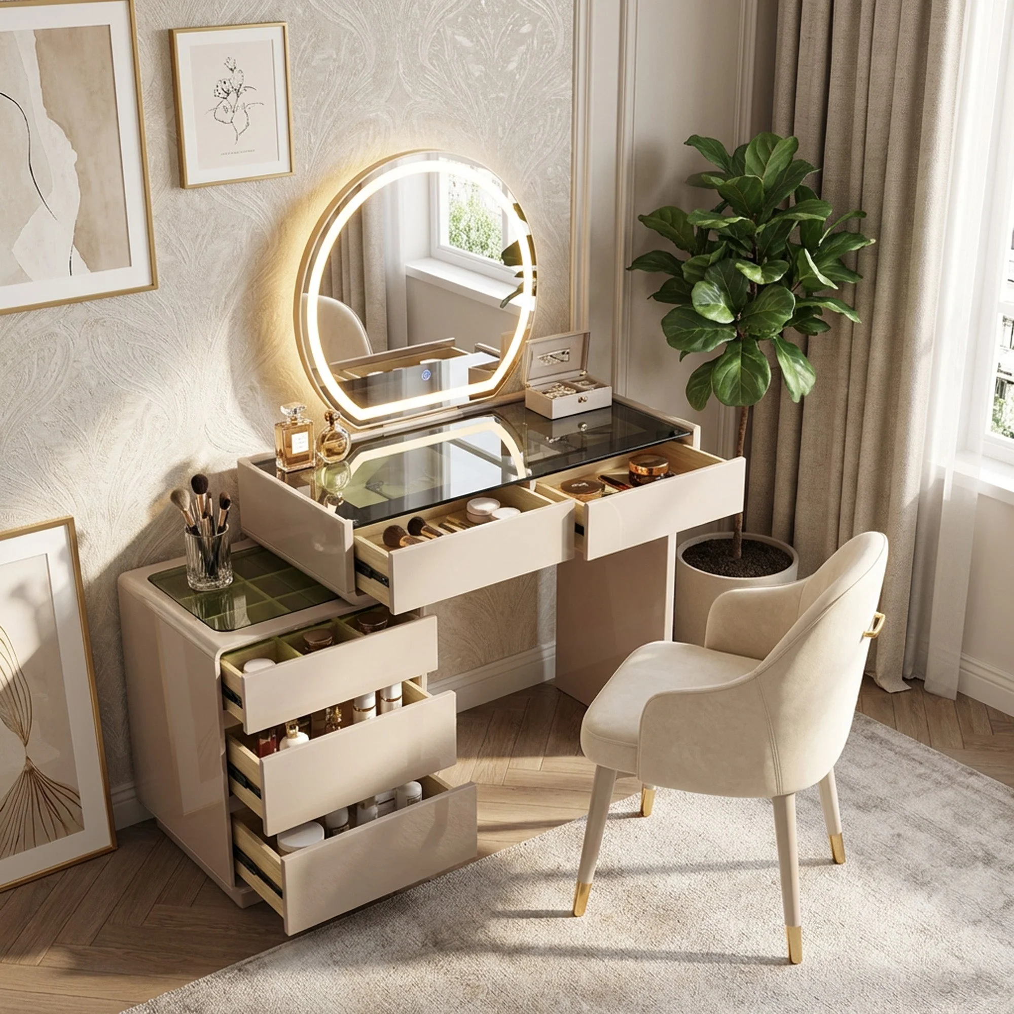 LED Dressing Table Beige - Image 4