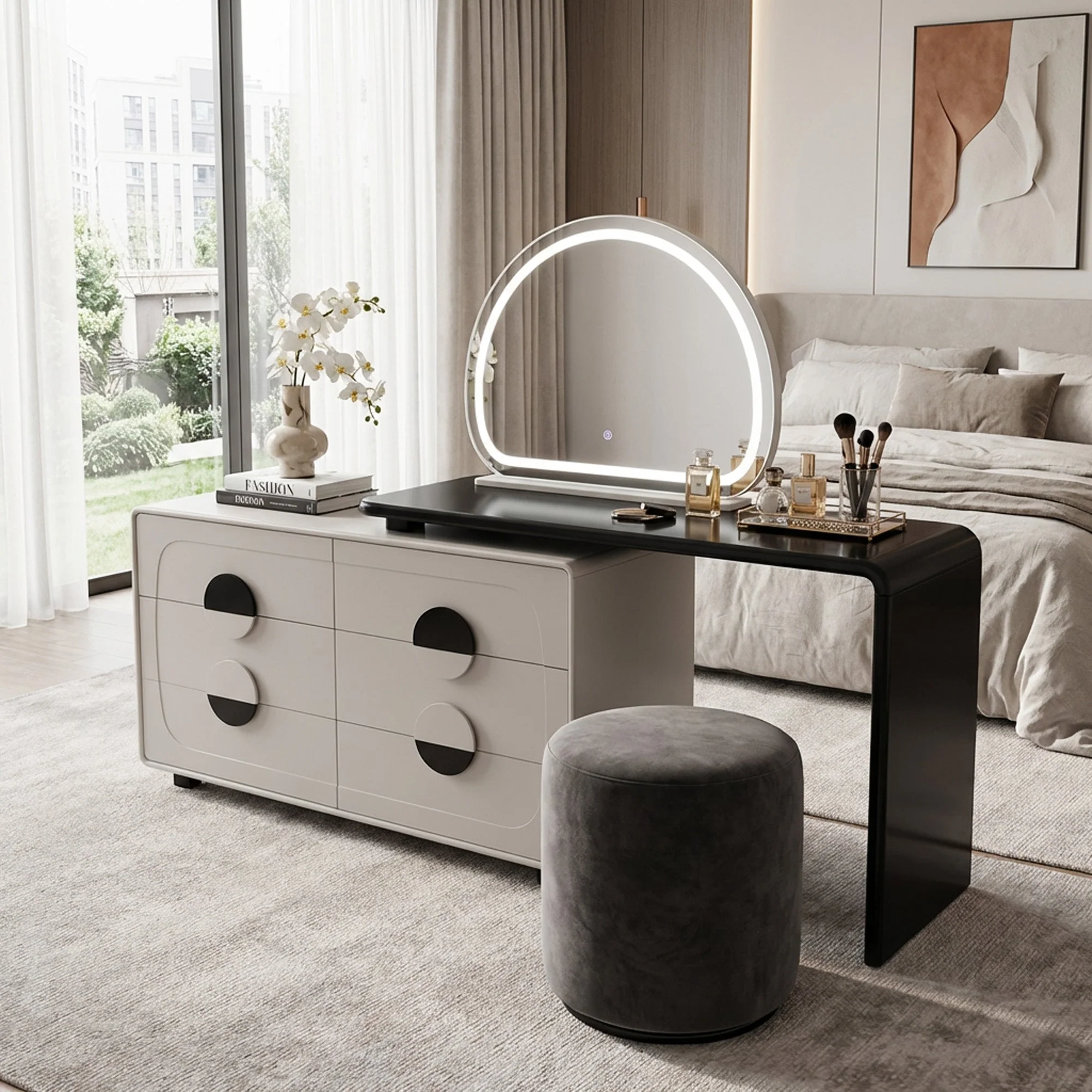 LED Dressing Table Black & Cream - Image 2