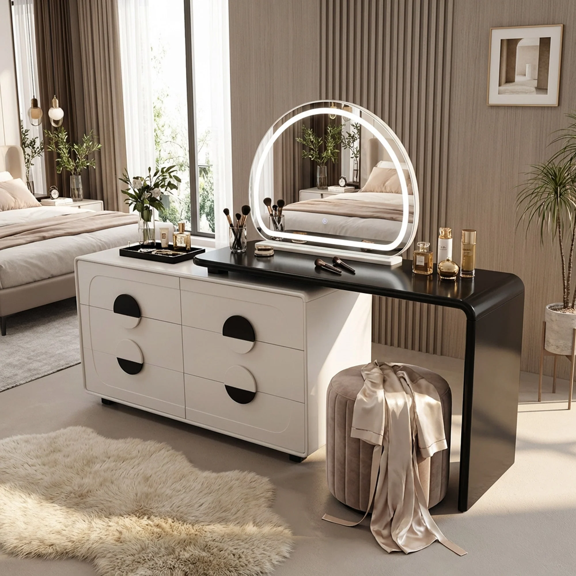 LED Dressing Table Black & Cream - Image 3