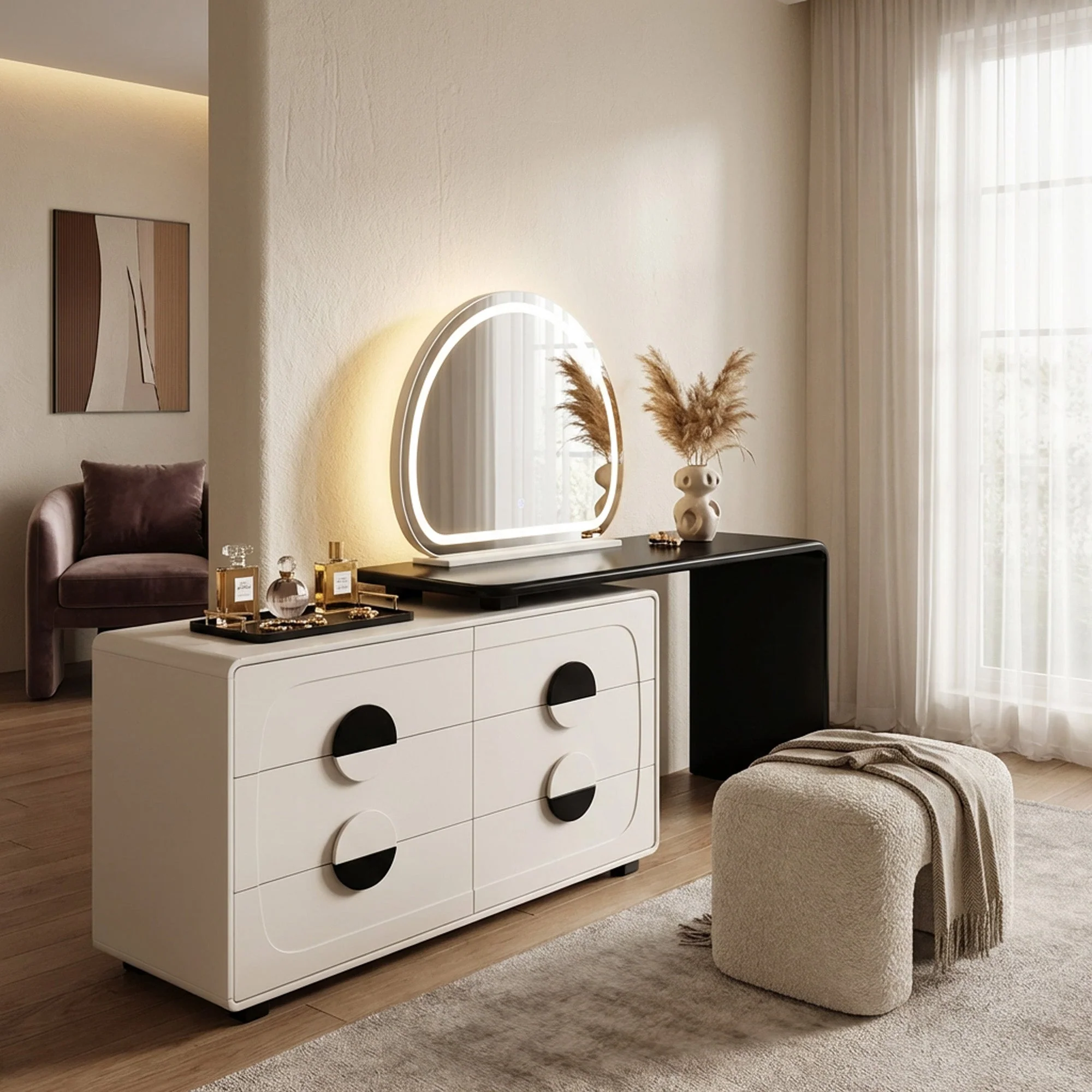 LED Dressing Table Black & Cream - Image 4