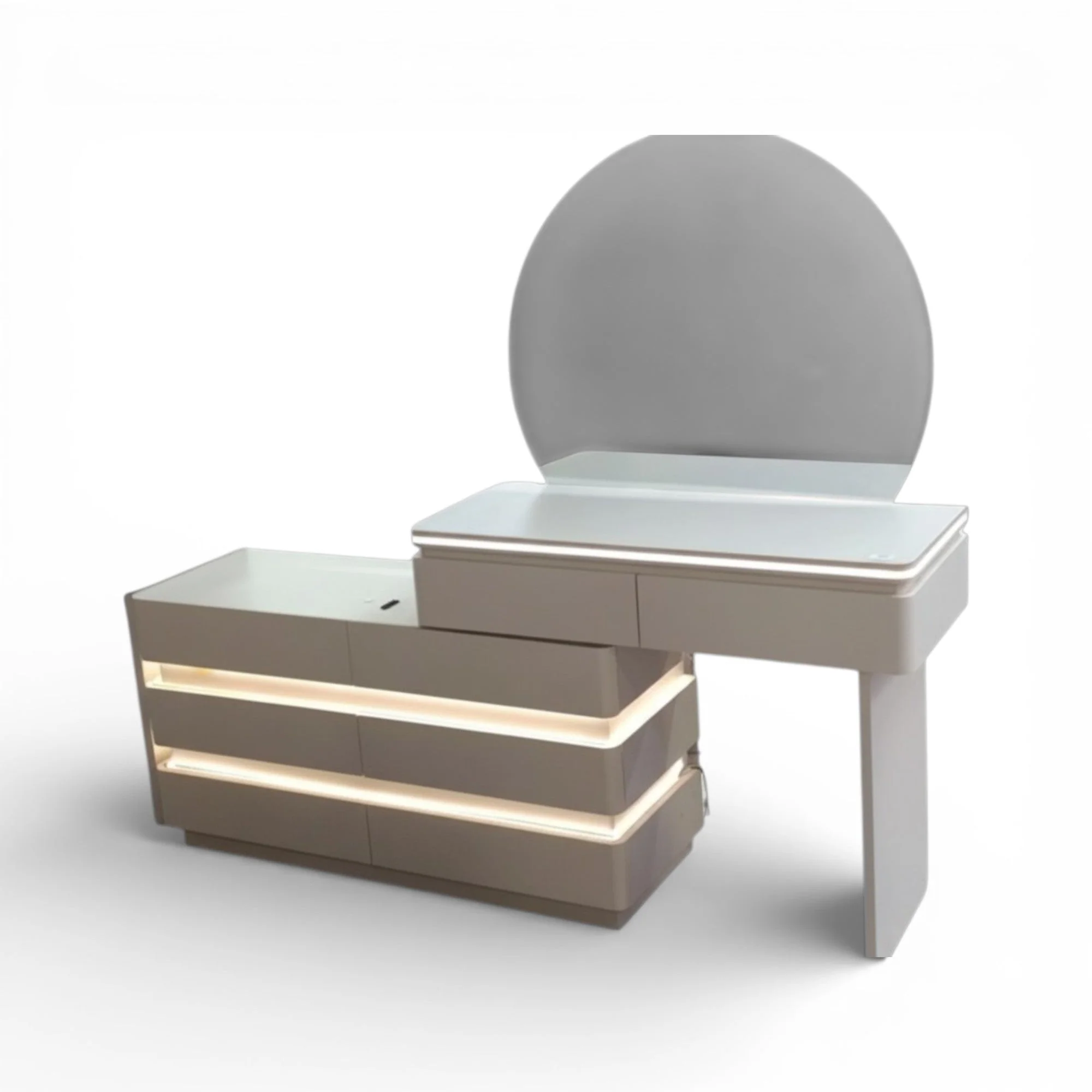 LED Dressing Table with Round Mirror Beige - Image 4