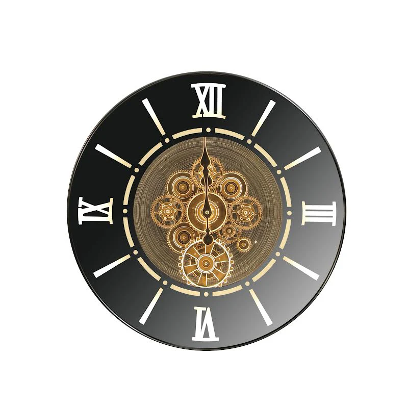 LED Round 60cm Marco Map Industrial Moving Cogs Wall Clock Silver