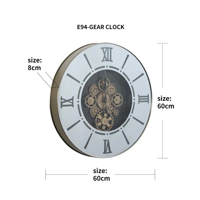 LED Round 60cm Marco Map Industrial Moving Cogs Wall Clock Silver - Image 3