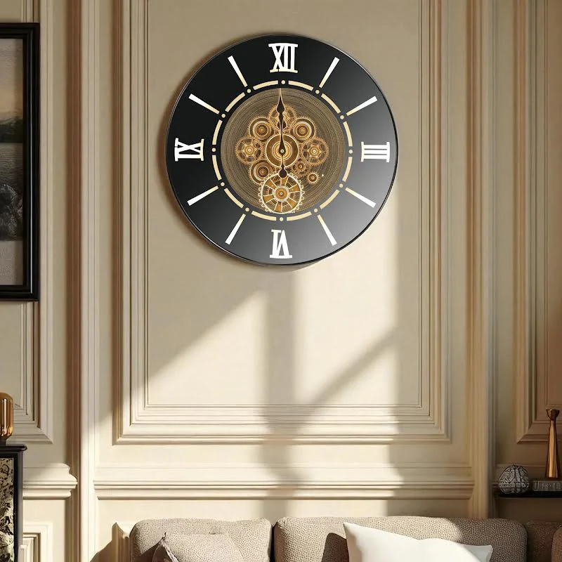 LED Round 60cm Marco Map Industrial Moving Cogs Wall Clock Silver - Image 5