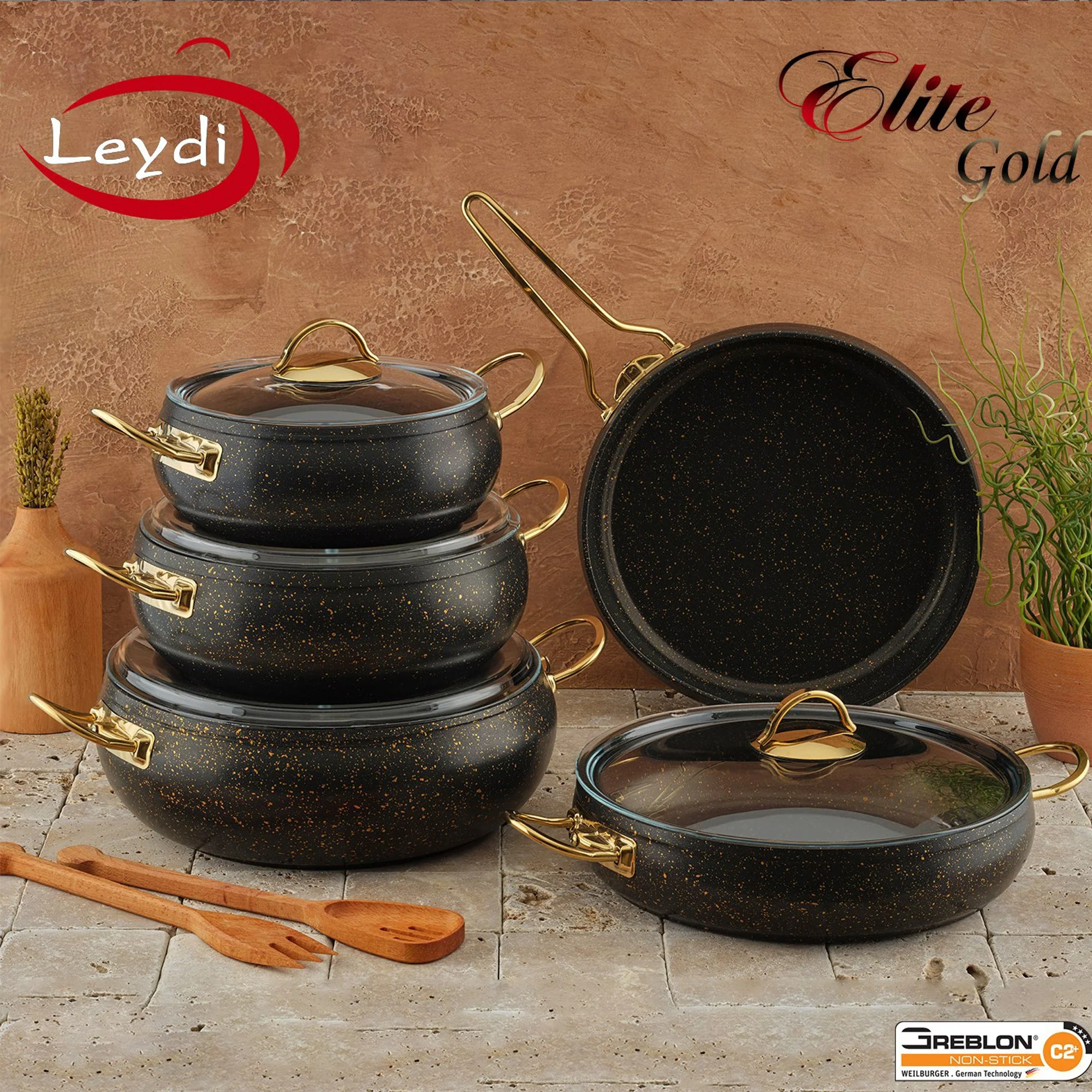 Leydi Elite 9 Piece Cookware Set Black - Image 3
