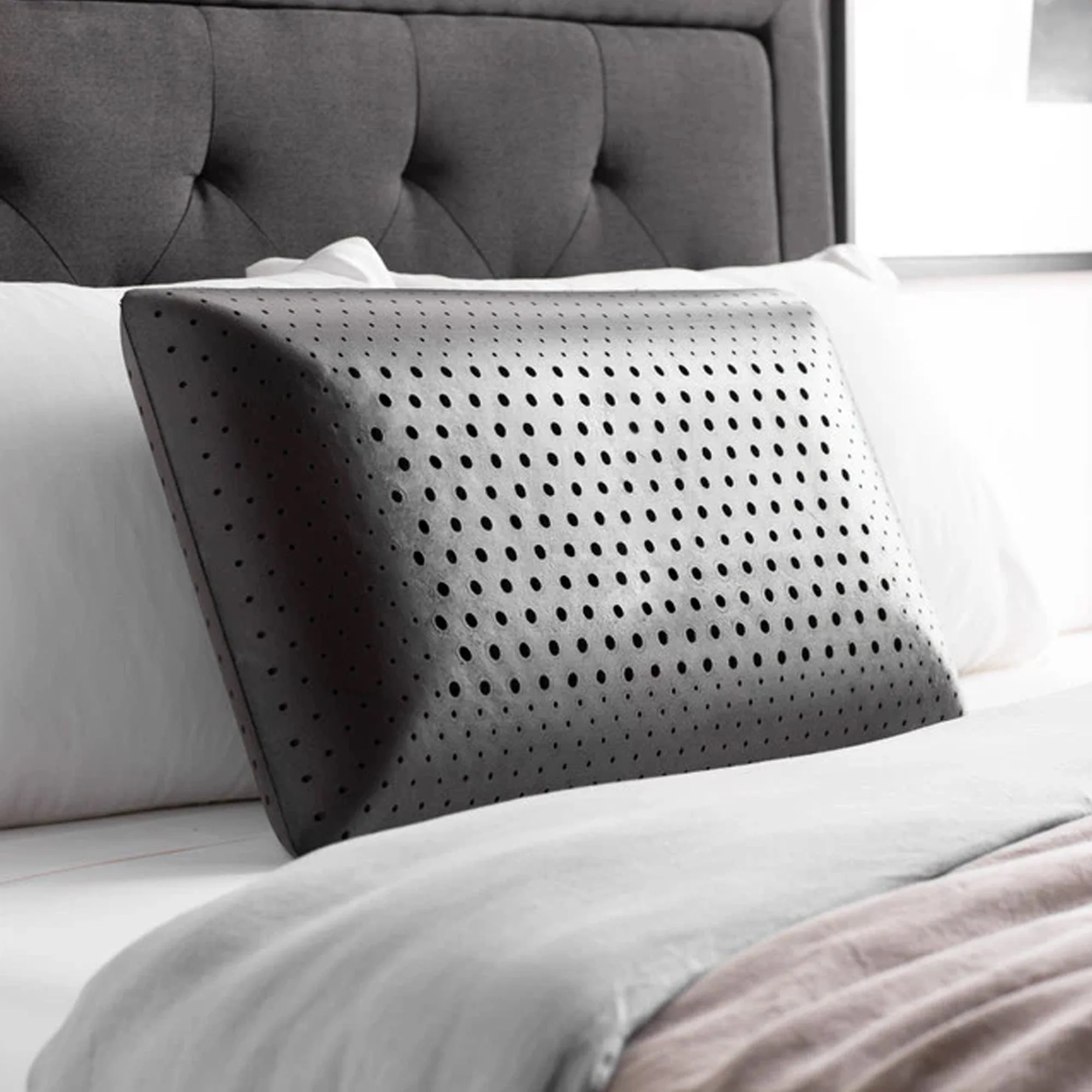 Malouf Bamboo Charcoal Z Zoned Memory Foam Pillow Grey - Image 3
