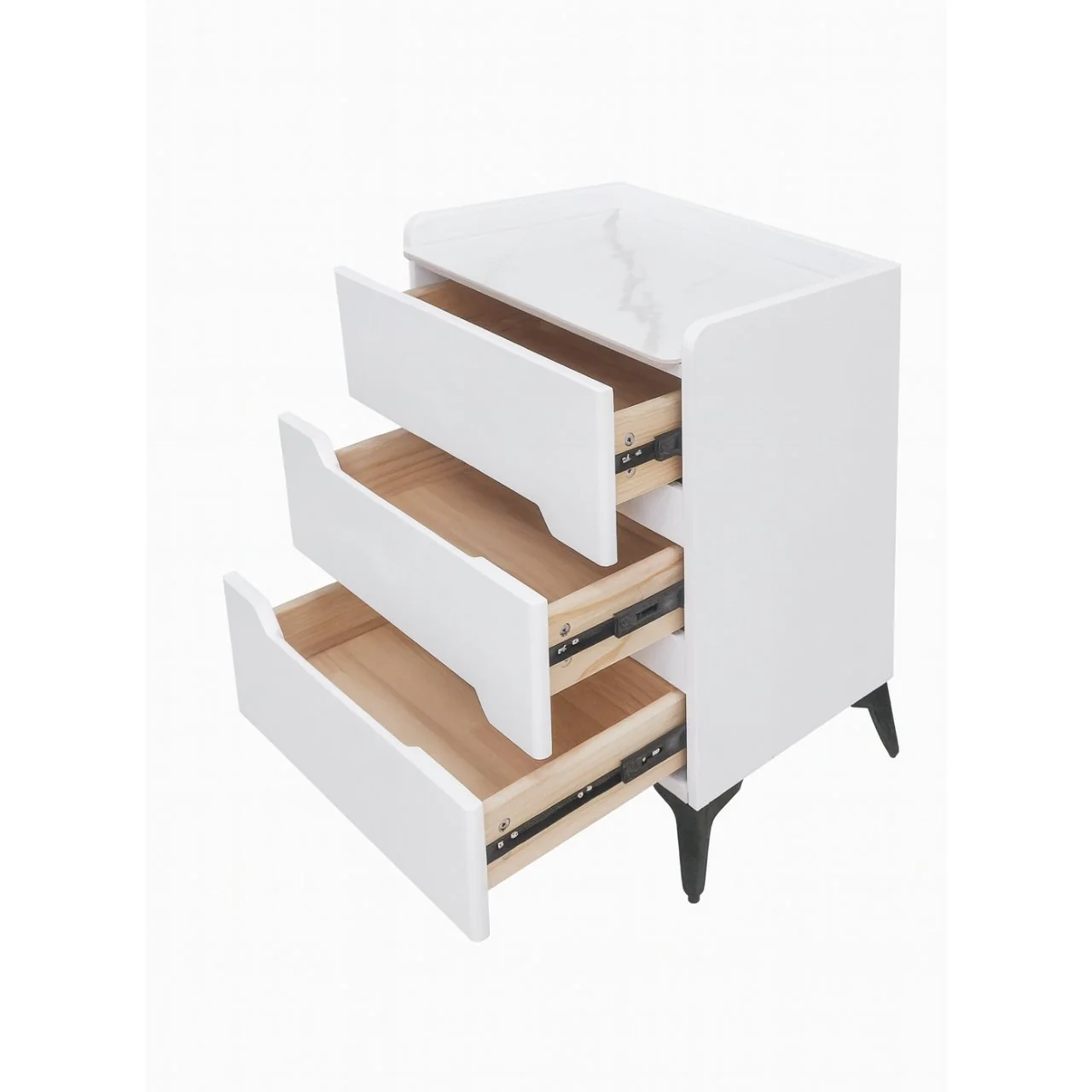 Marble Top White Three-Drawer Nightstand – MW443 - Image 2