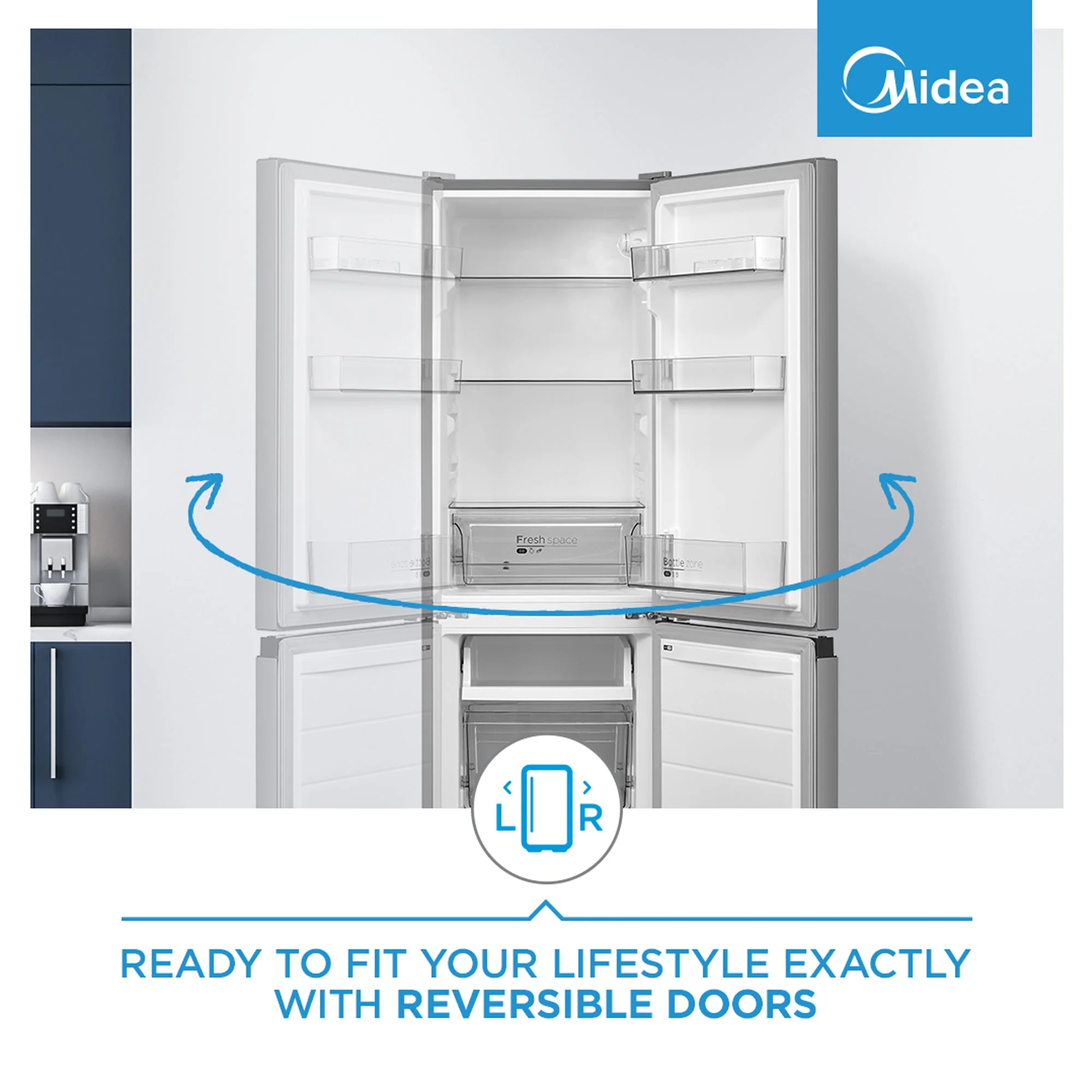 Midea 169L Bottom Freezer Fridge Silver - Image 6
