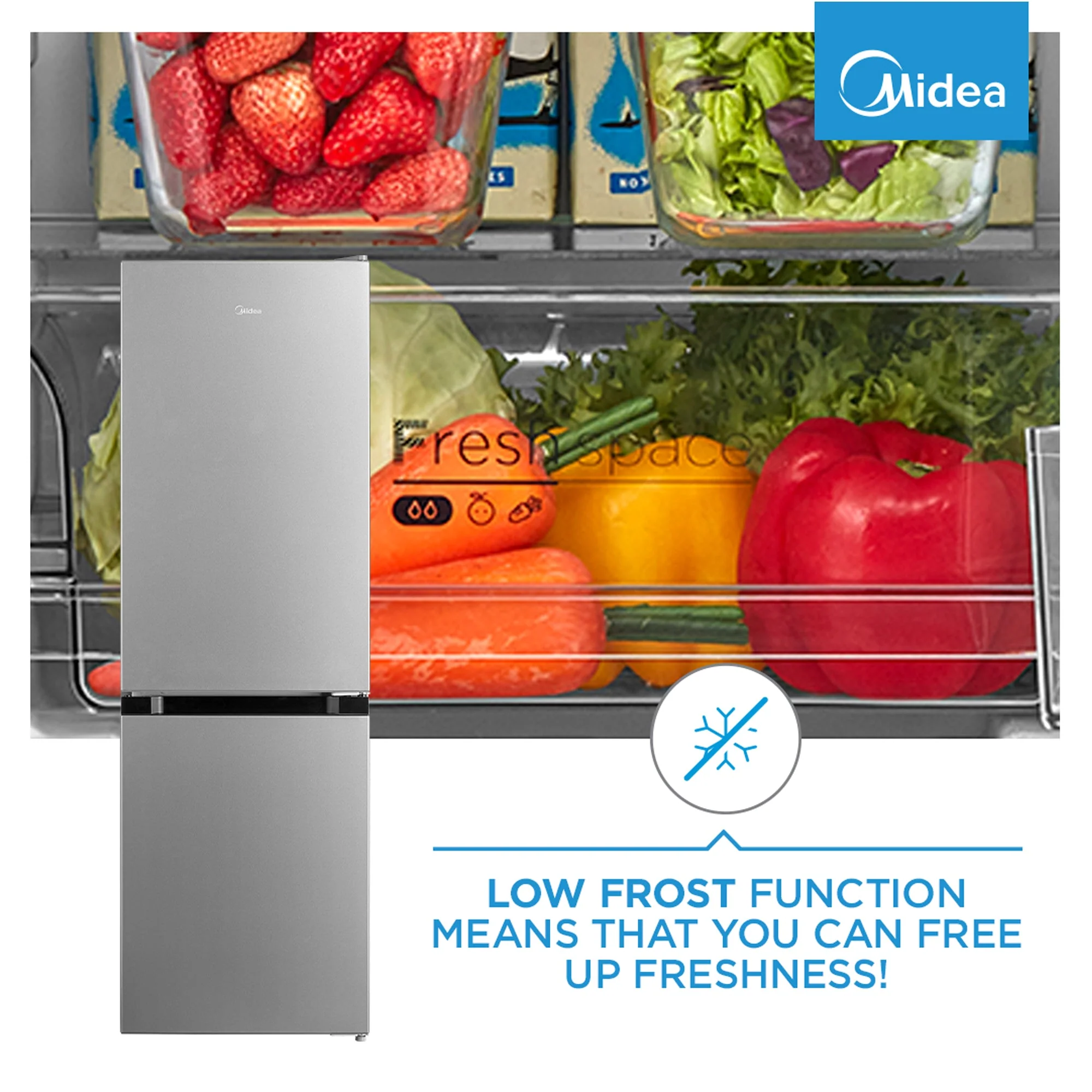 Midea 169L Bottom Freezer Fridge Silver - Image 7