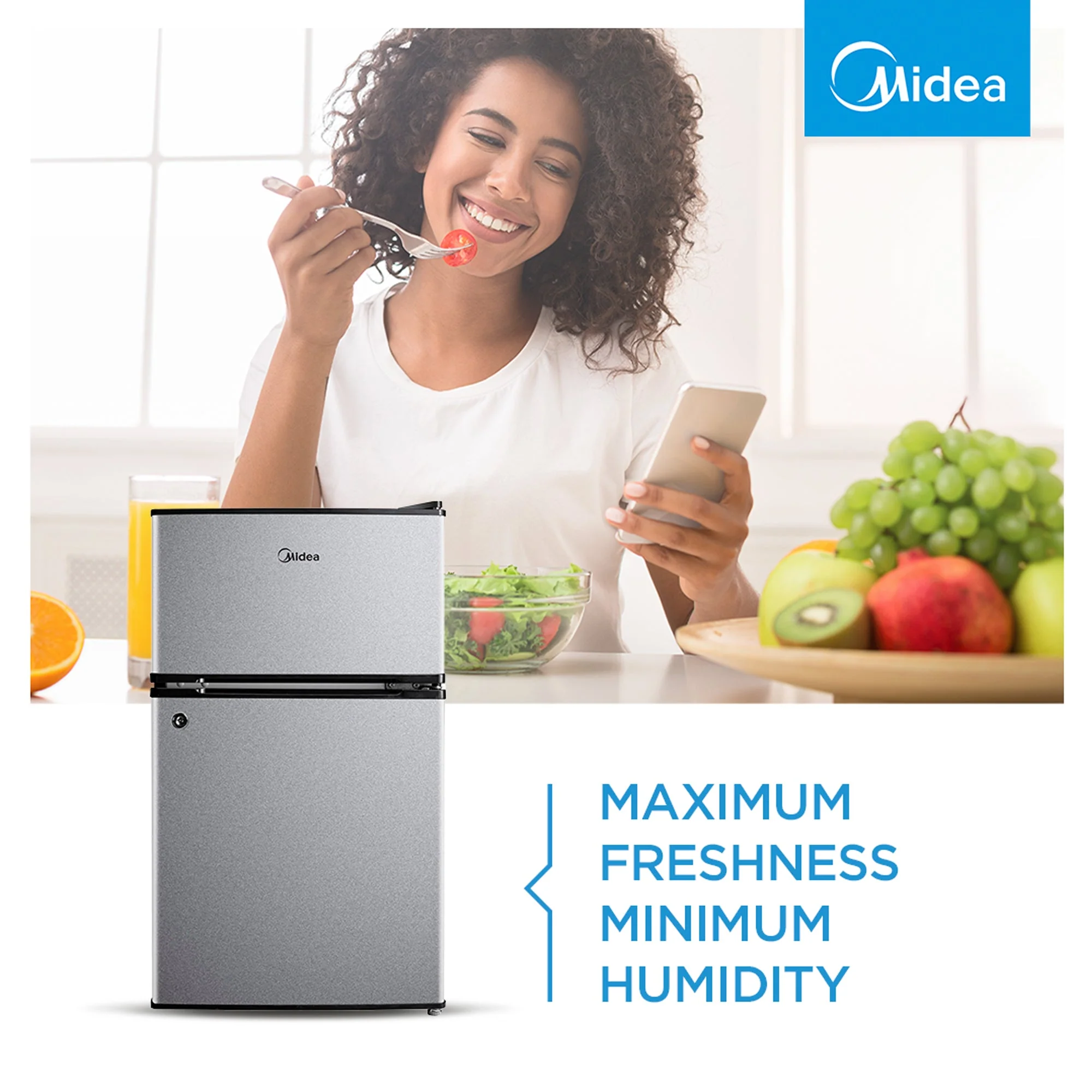 Midea 87Lt Double Door Bar Fridge Silver - Image 3