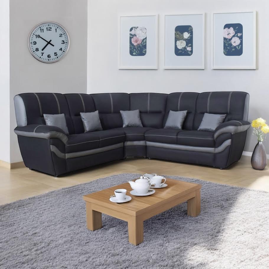Milano 3 Piece Corner Lounge Suite Black - Image 2