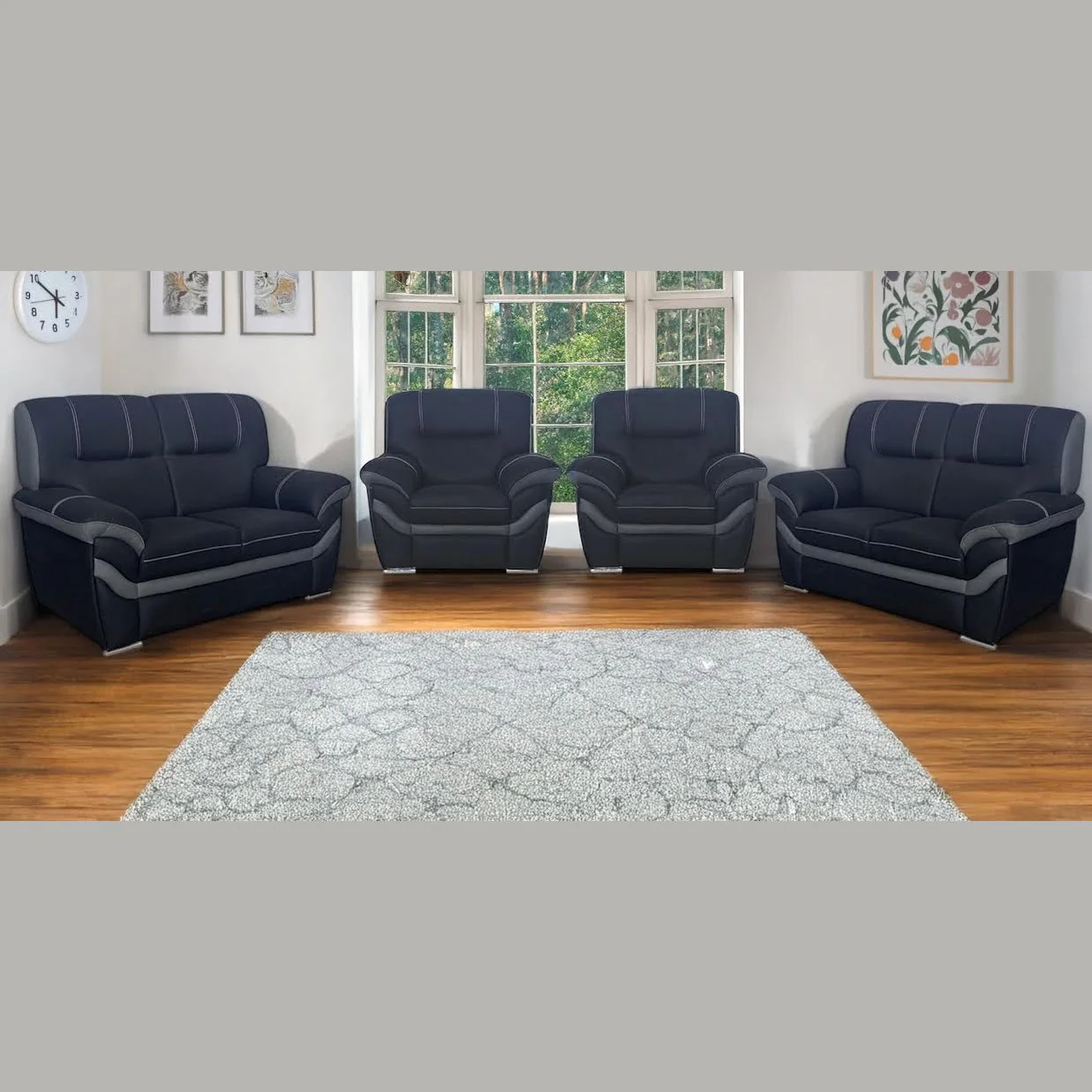 Milano 4 Piece Lounge Suite Black & Grey - Image 3