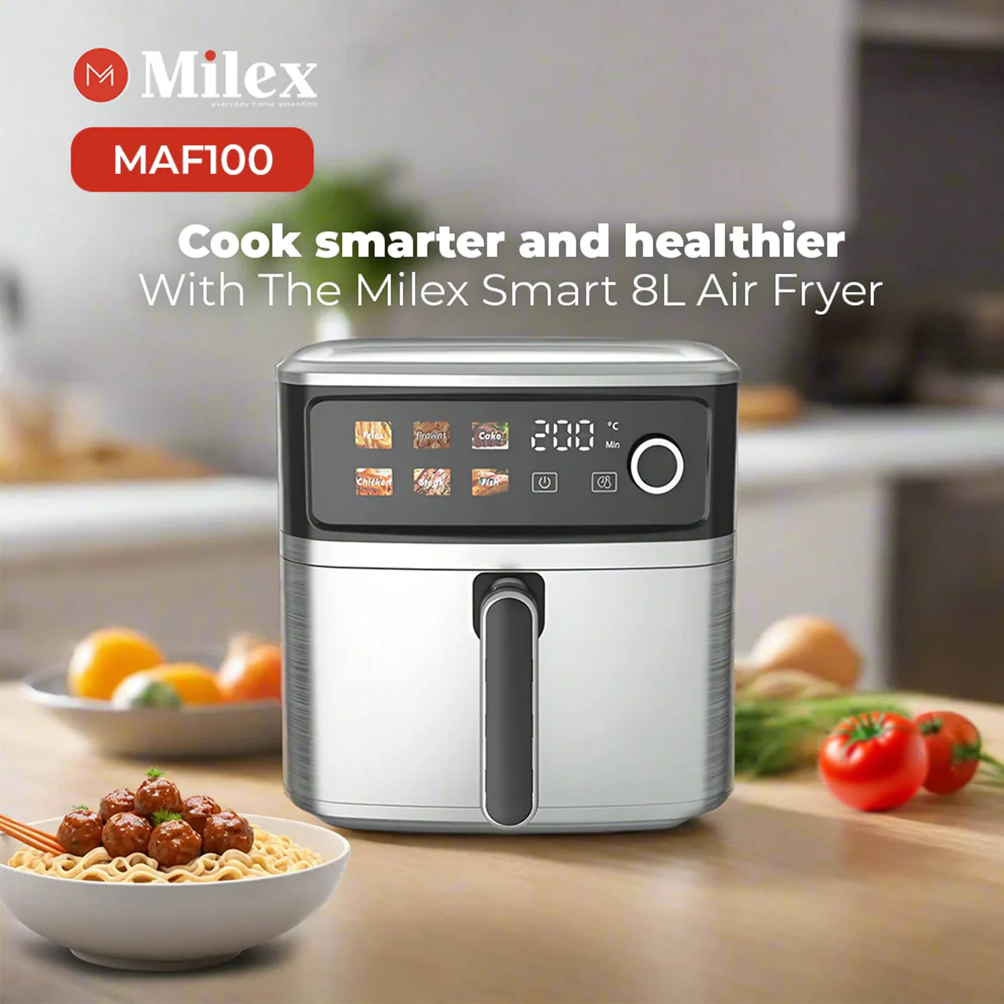 Milex Smart 8L Air Fryer Silver - Image 6