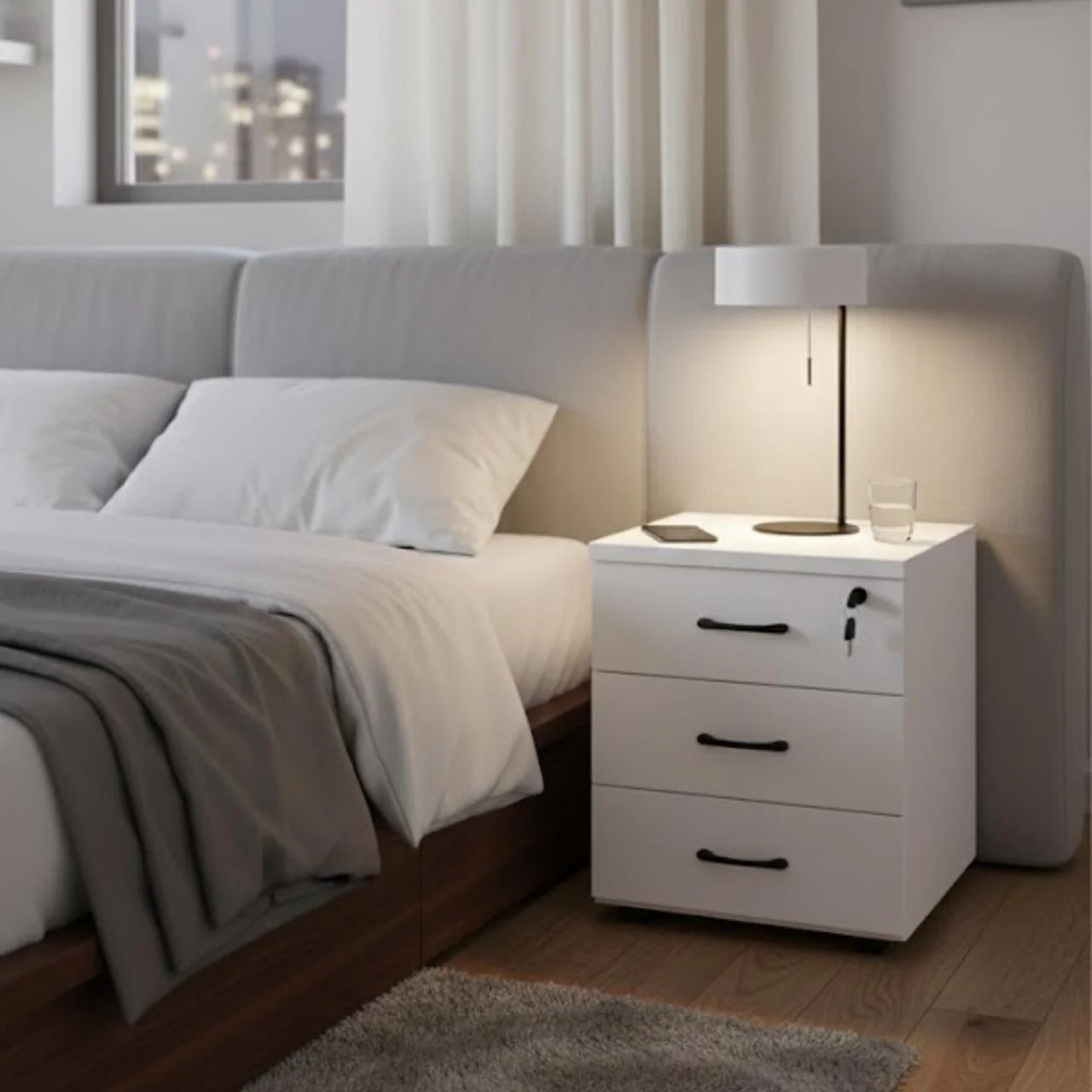 Modern 3 Drawer Chest – White + Walnut MW343 - Image 2