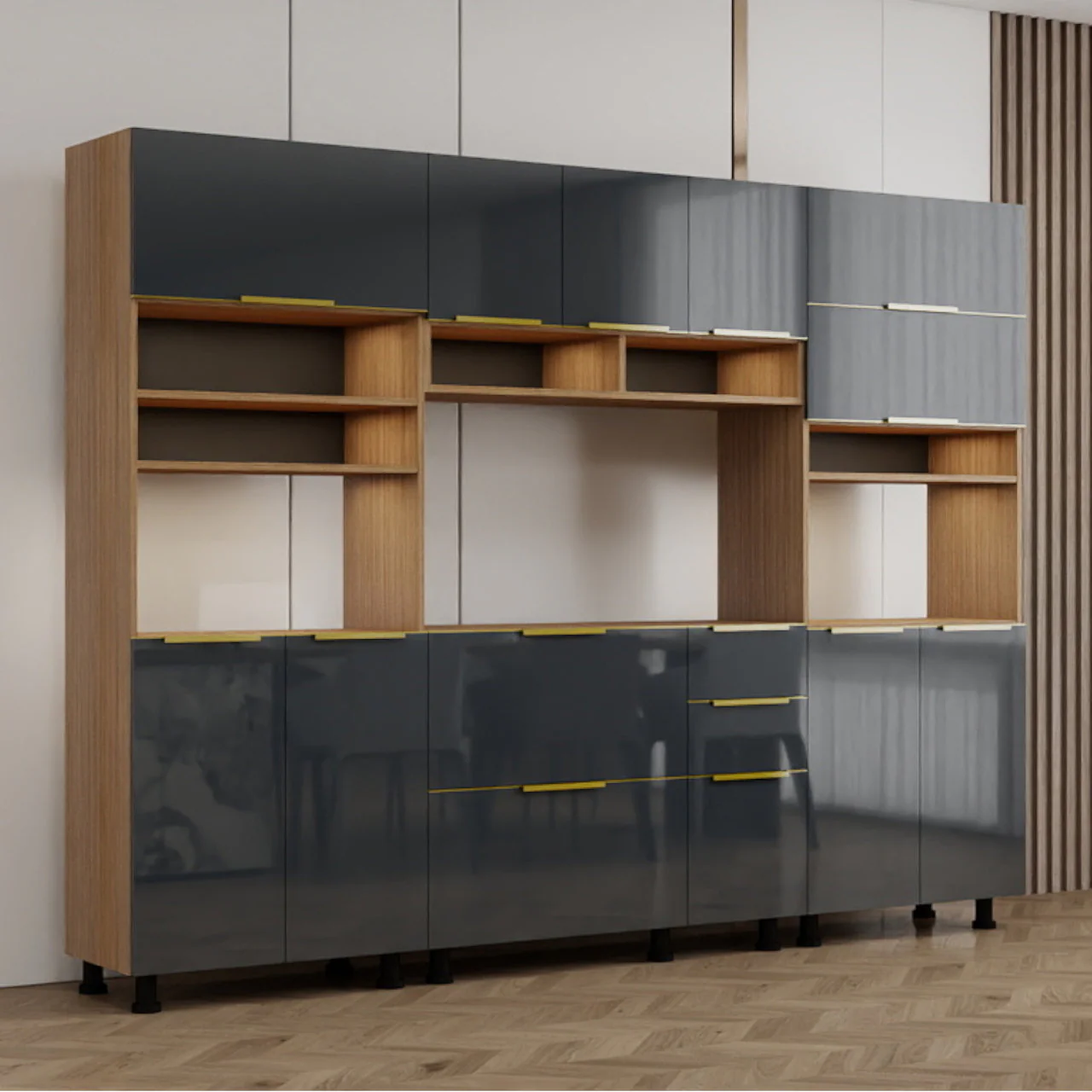 Modern Kitchen Set – Grey + Walnut MW960 - Image 3