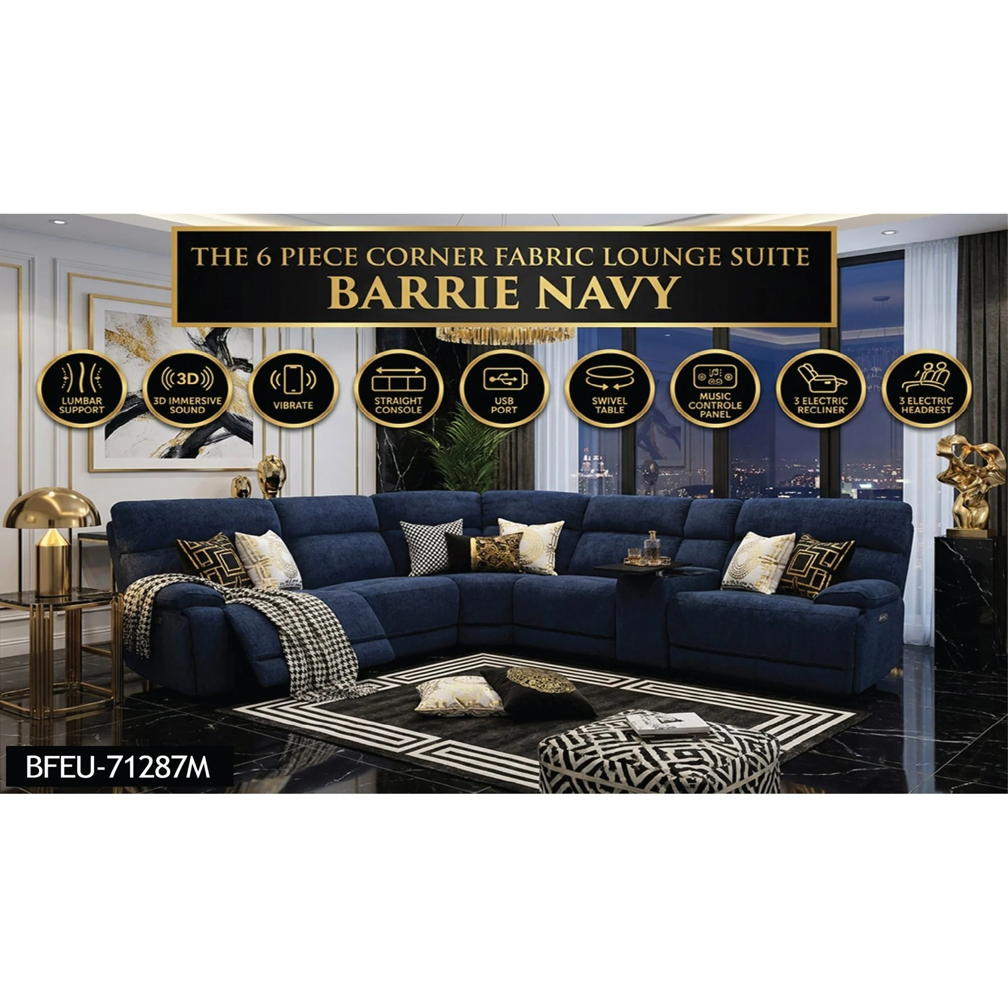 Modern Modular Sectional Fabric Electric Reclining Sofa Corner EU-71287M - Image 2