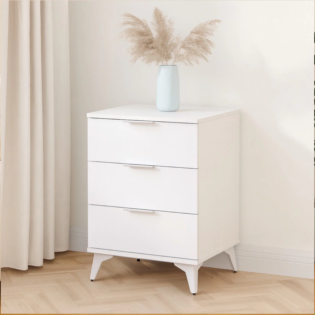 Modern White 3 Drawer Nightstand – MW351 - Image 3