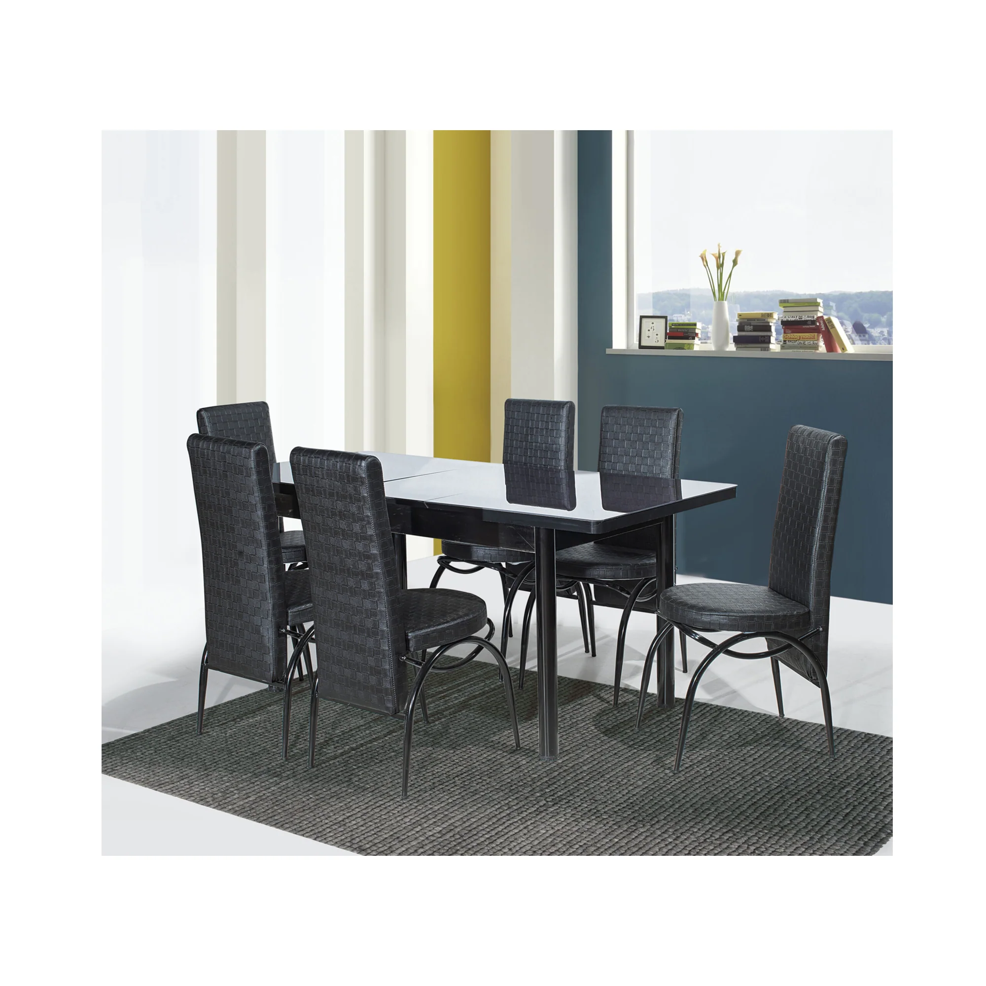 MW616 Dining Set Glass 1+6 – Black - Image 2