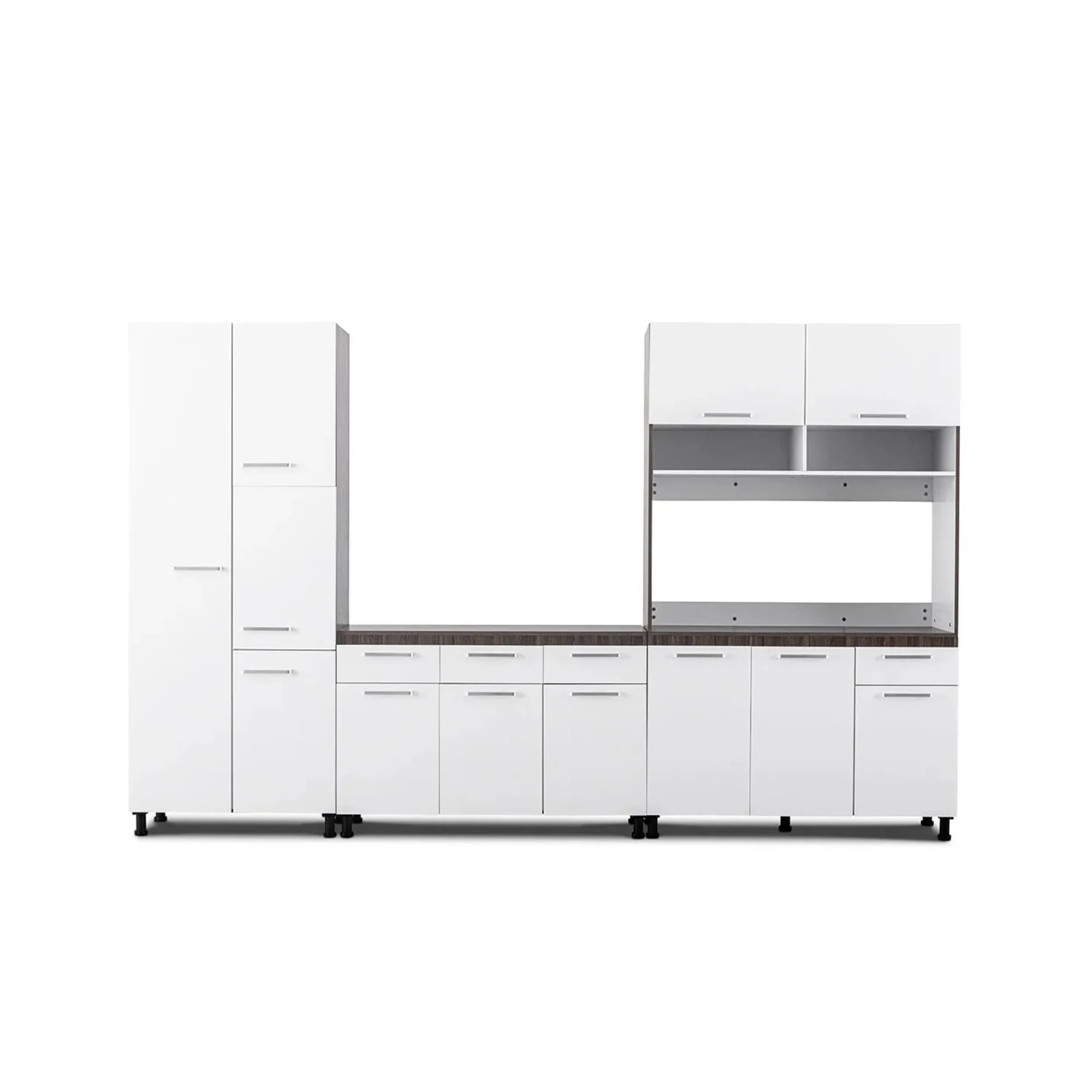 MW970 Modern 3 Piece Kitchen Set – White + Dark Oak - Image 2