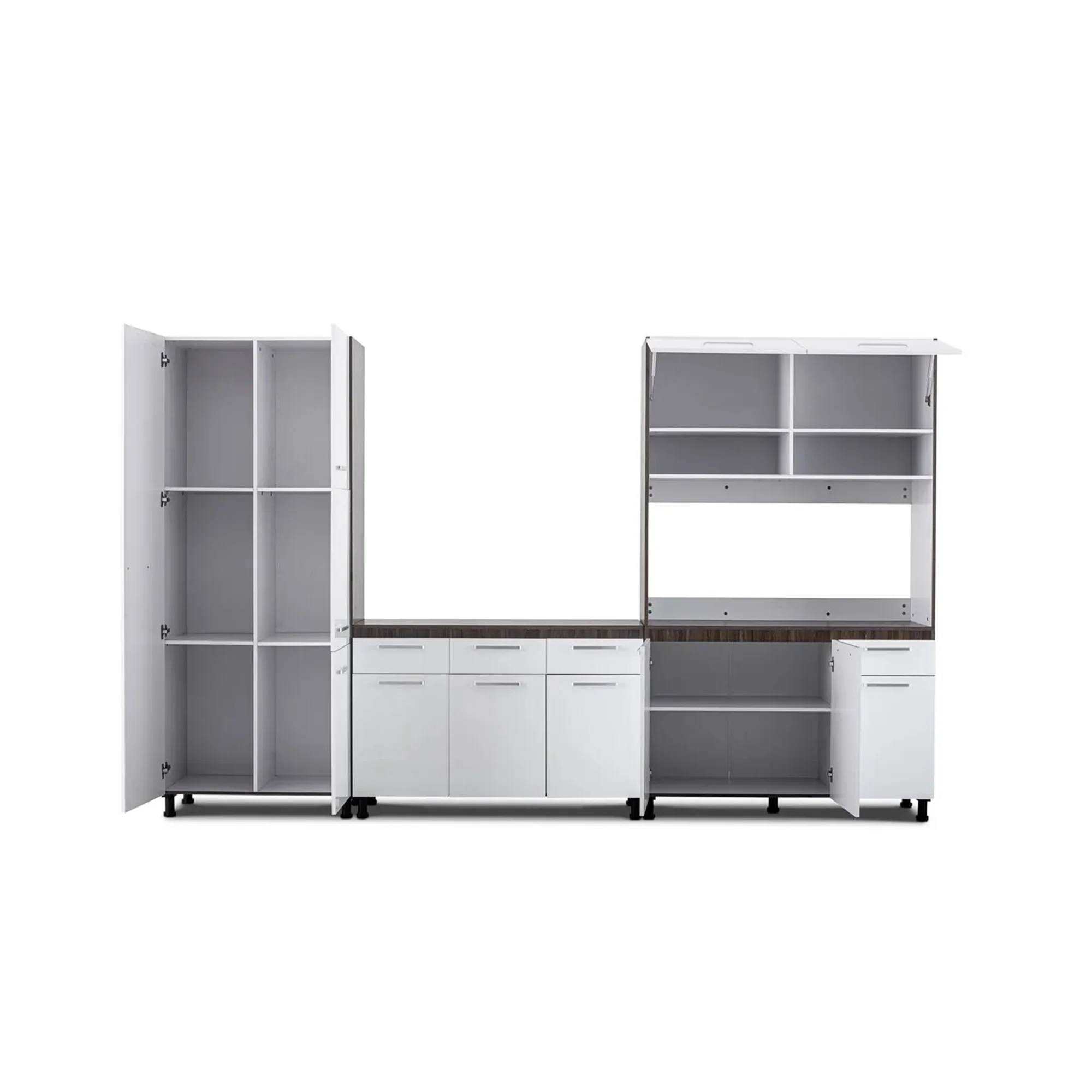 MW970 Modern 3 Piece Kitchen Set – White + Dark Oak - Image 3