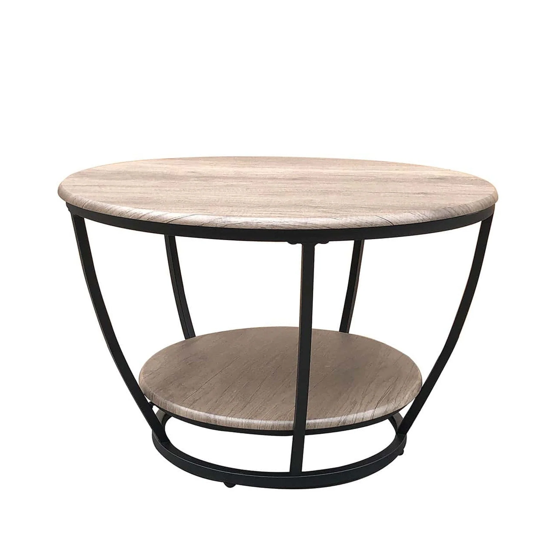 MW990 Round Minimalist 2 Tier Oak And Black Coffee Table