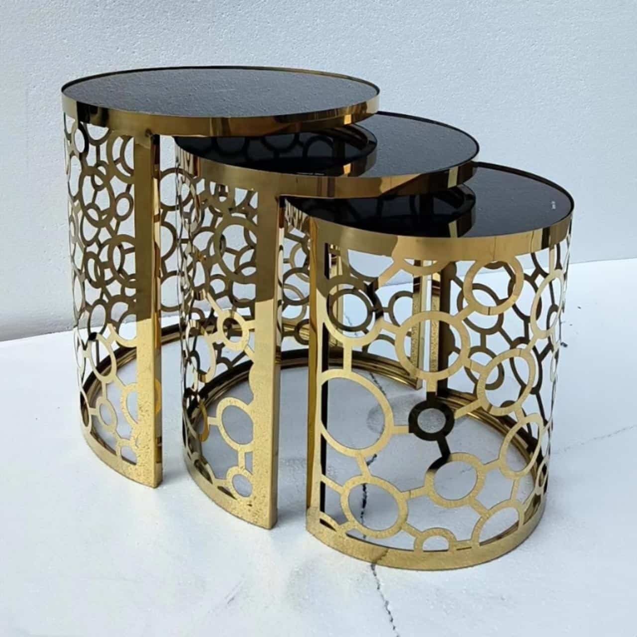 MWCTG273P 3 Piece Abstract Gold And Black Coffee Table - Image 2