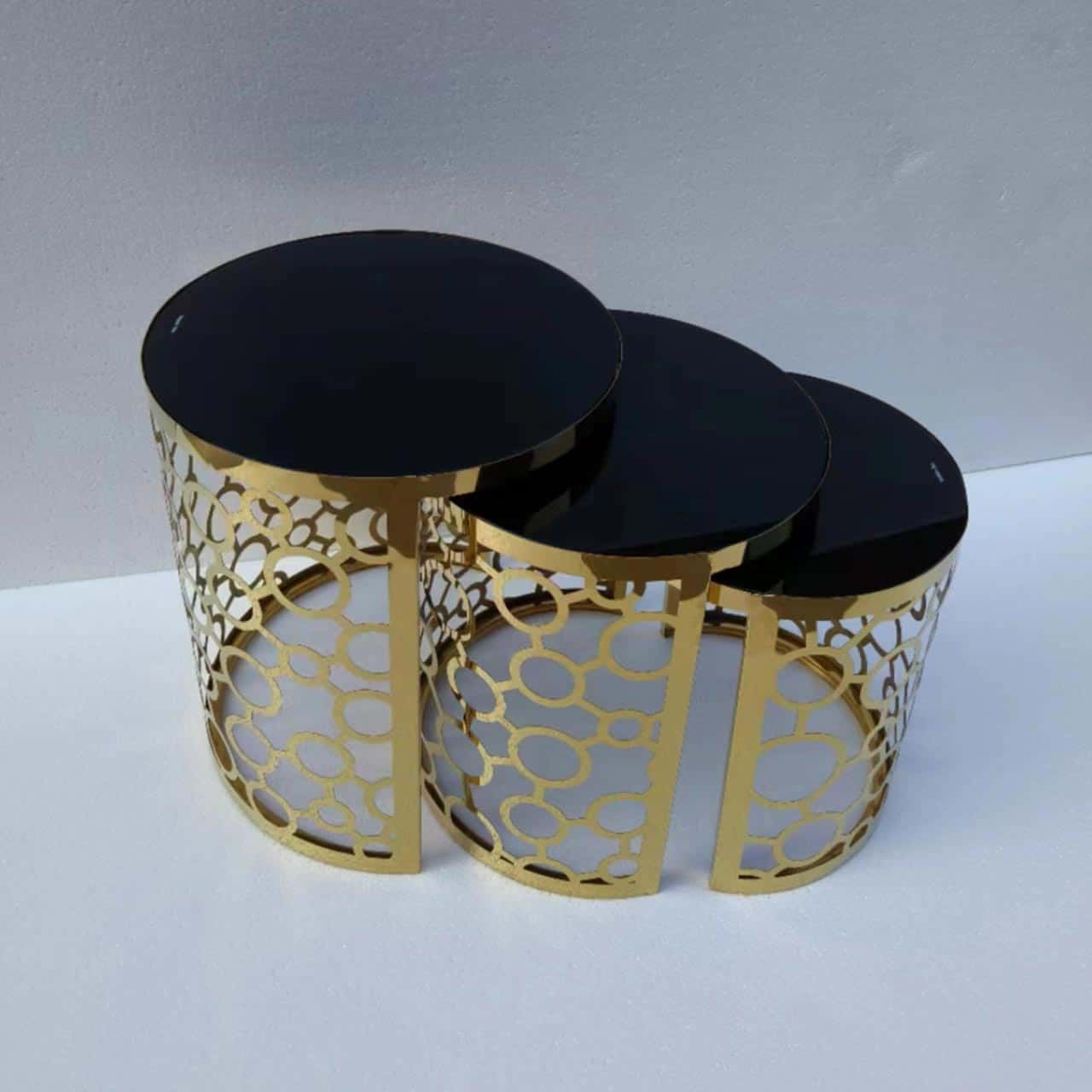 MWCTG273P 3 Piece Abstract Gold And Black Coffee Table - Image 3